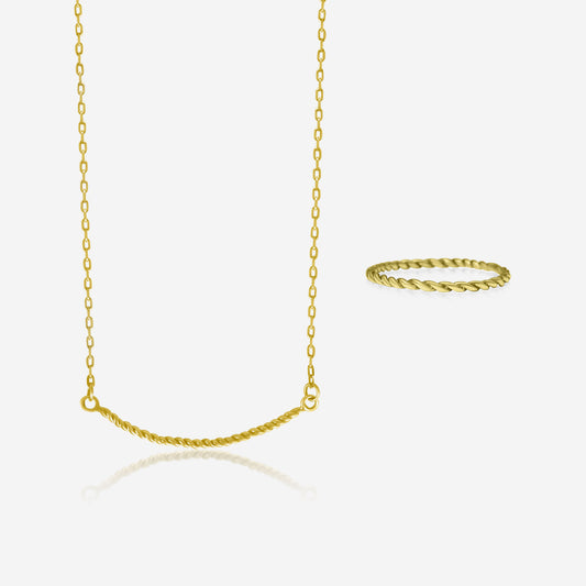 Twisted ring and necklace set in 14K yellow gold – Made by Petit Jewelry