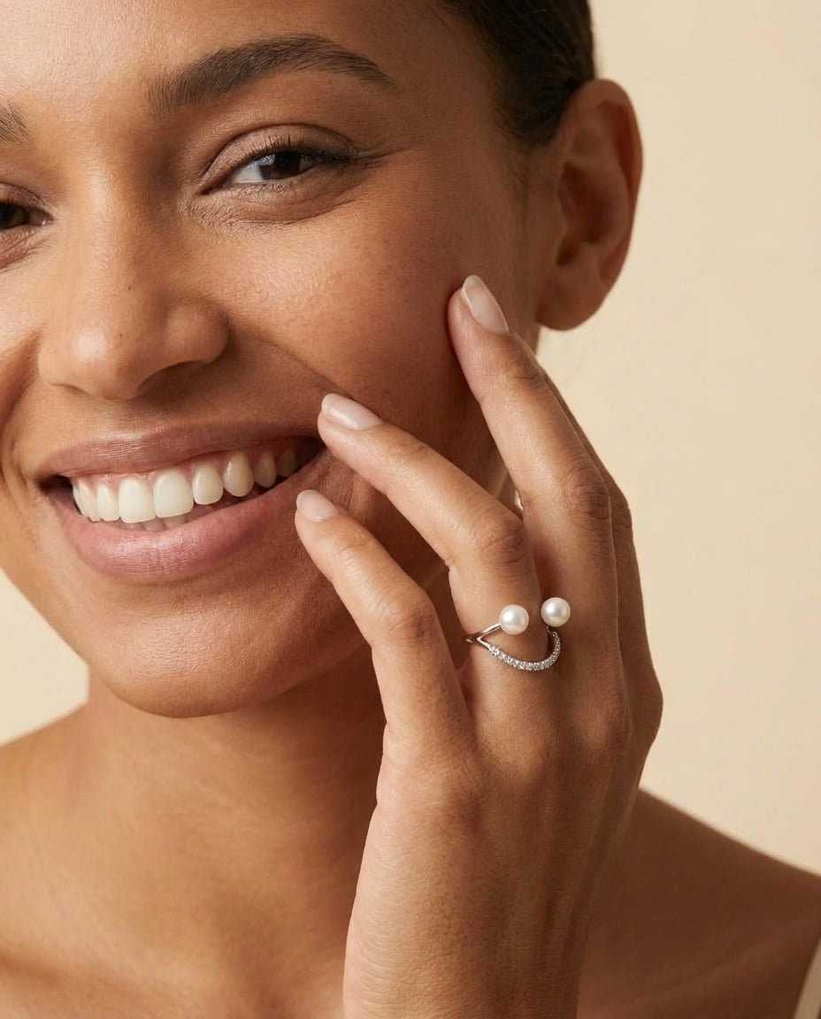 Smile Ring | Akoya Pearl & Diamond, Solid 14K Gold