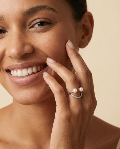 Smile Ring | Akoya Pearl & Diamond, Solid 14K Gold